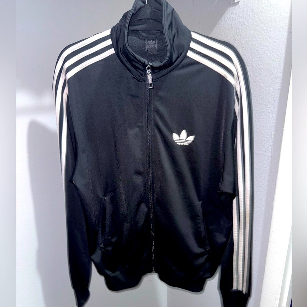 Adidas Men’s Black Track Jacket with White Stripes